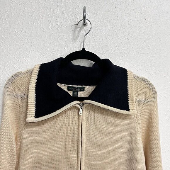 LRL Ralph Lauren Jeans Women's L CreamHalf Zip Knit Foldover Sweater Pullover - Picture 2 of 11